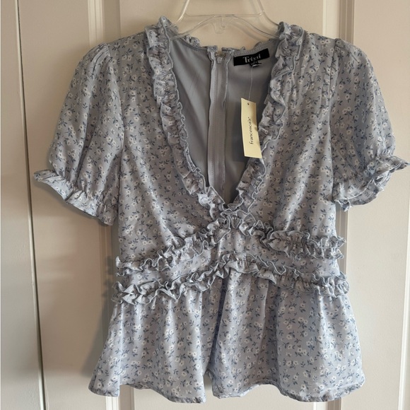 Francesca's Collections Light Blue Ruffle Blouse - Picture 3 of 7